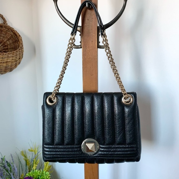 Kate Spade Evangeline Black Quilted Leather Bag Gold Chain - Picture 4 of 16